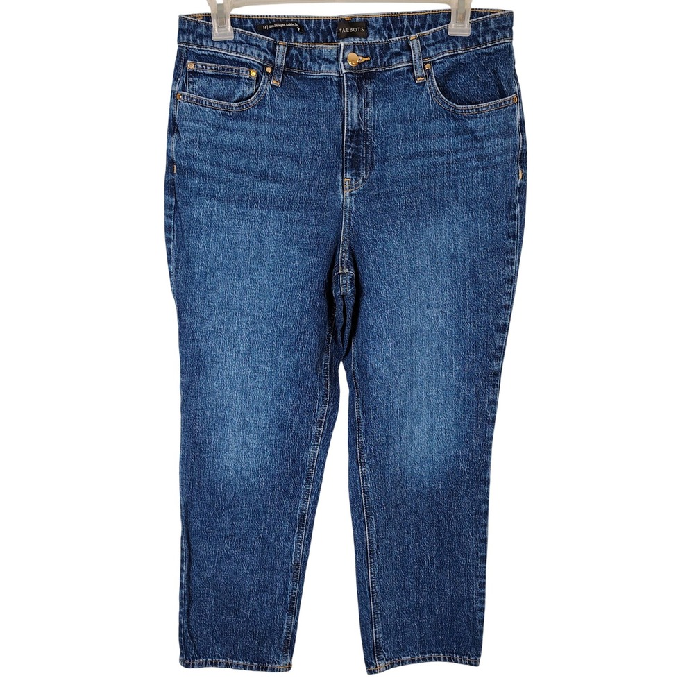 Talbots Slim Straight Ankle Jeans Blue Medium Wash Denim Size 14 Stretch